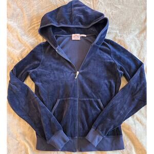 Y2K Juicy Couture Deep Navy Velour Basics Track Suit Zip Up Hoodie Jacket
